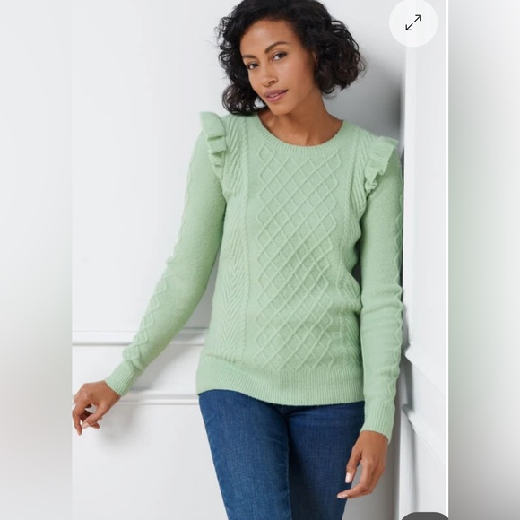 TALBOTS NWT CABLE KNIT RUFFLE CREWNECK SWEATER - Picture 2 of 6